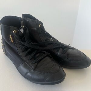Diesel Black High-Top Sneakers with Leather Upper